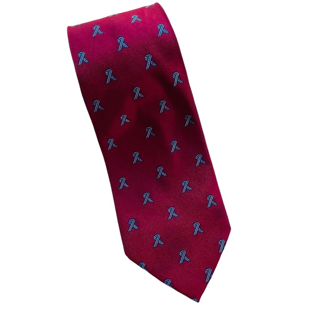 Brooks Basics Red Silk Blue Ribbon Dotted Classic Career Modern Silk Mens Tie